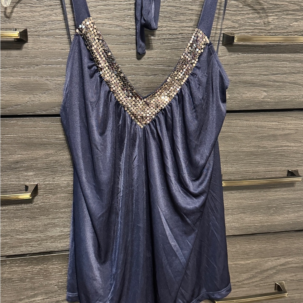 Express Navy Sequin Halter Top